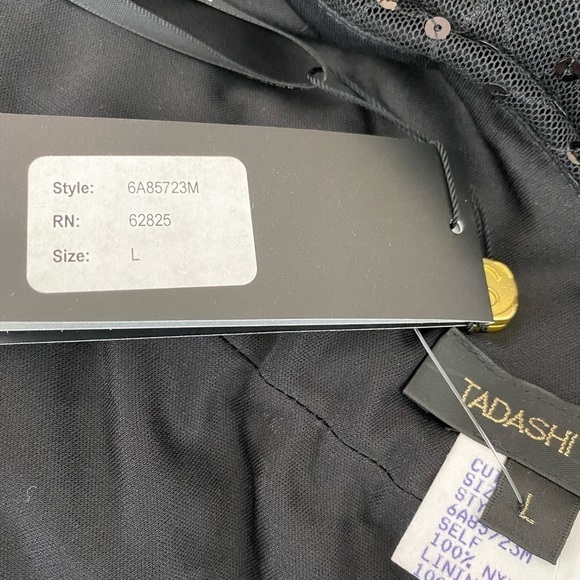 TADASHI SHOJI Black Mesh Sequin One Shoulder Dress size large Holiday New Years - Picture 10 of 10